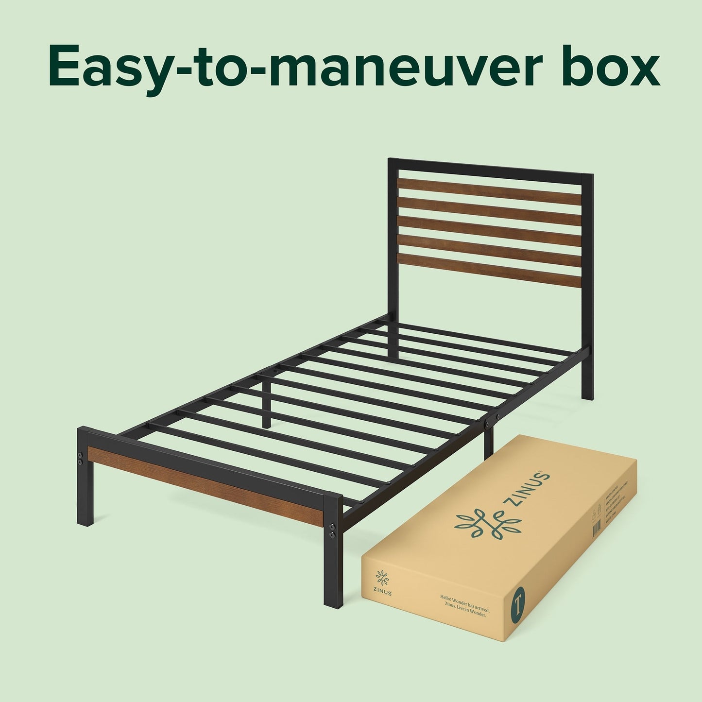 Priage by ZINUS Brown Bamboo and Metal Platform Bed Frame