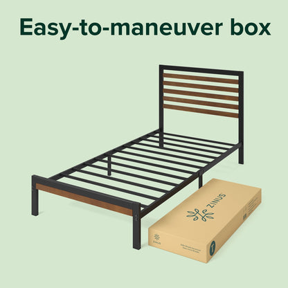 Priage by ZINUS Brown Bamboo and Metal Platform Bed Frame