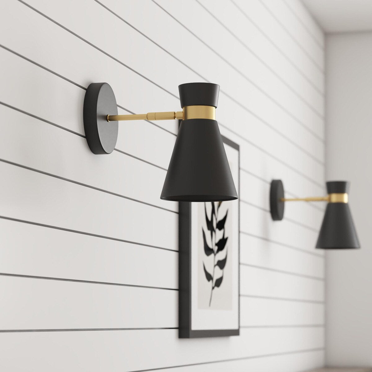Prominence Home 2-Pack Battery-Operated LED Matte Black Wall Sconce with Brushed Gold Accents