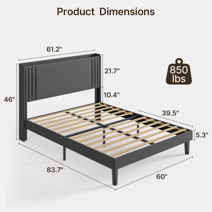 Queen/ Full Vertical Channels Upholstered Bed with Wingback Headboard