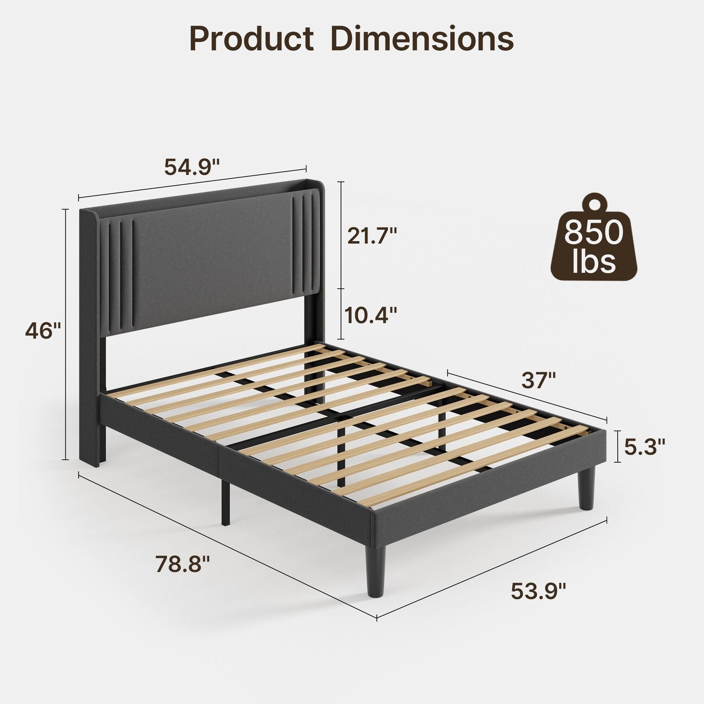Queen/ Full Vertical Channels Upholstered Bed with Wingback Headboard