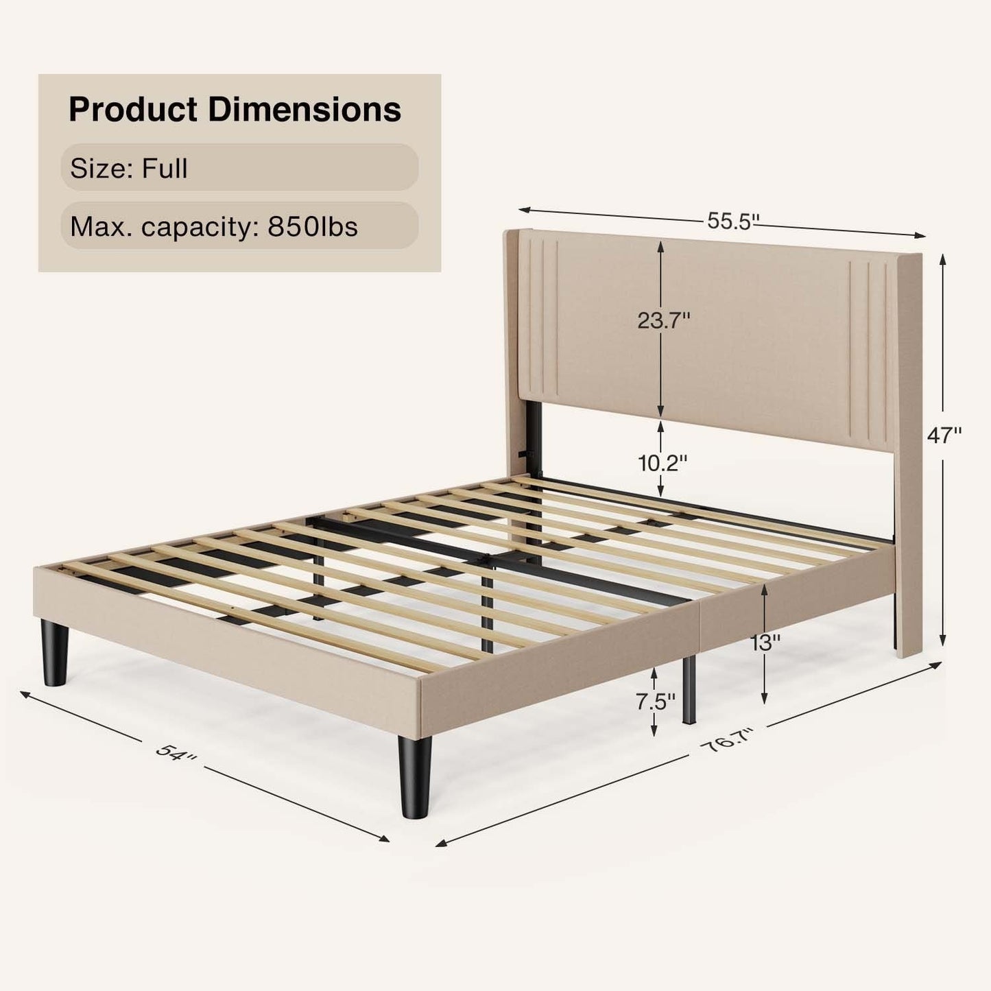 Queen/ Full Vertical Channels Upholstered Bed with Wingback Headboard