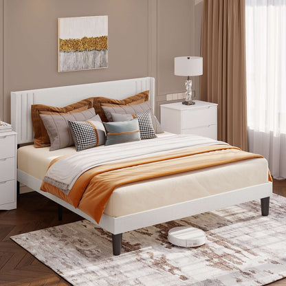 Queen/ Full Vertical Channels Upholstered Bed with Wingback Headboard