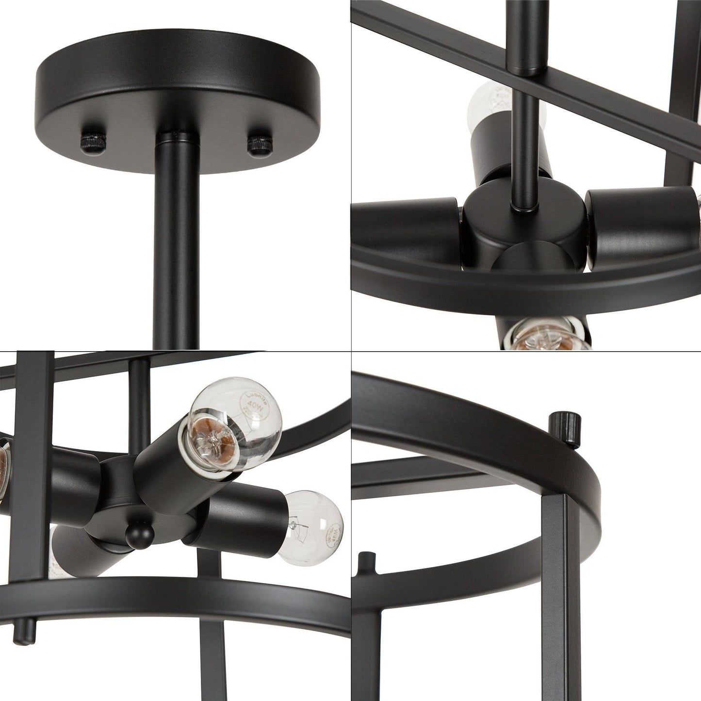 Farmhouse Black 4-Light Semi-Flush Mount Light Drum Chandelier Ceiling Light