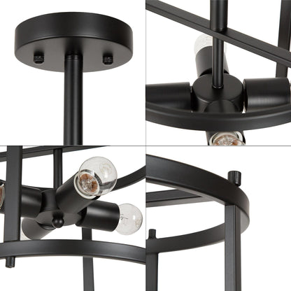 Farmhouse Black 4-Light Semi-Flush Mount Light Drum Chandelier Ceiling Light