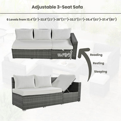 6-Piece PE Rattan Patio Sofa Set with Storage & Adjustable Seats
