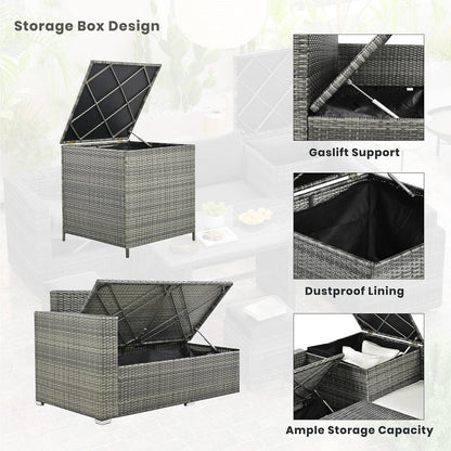 6-Piece PE Rattan Patio Sofa Set with Storage & Adjustable Seats