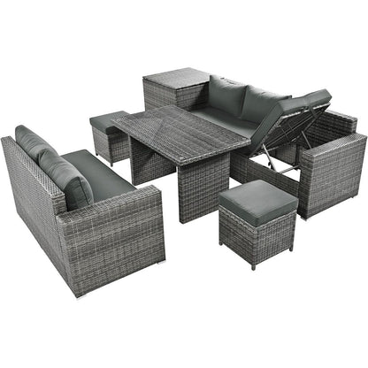 6-Piece PE Rattan Patio Sofa Set with Storage & Adjustable Seats