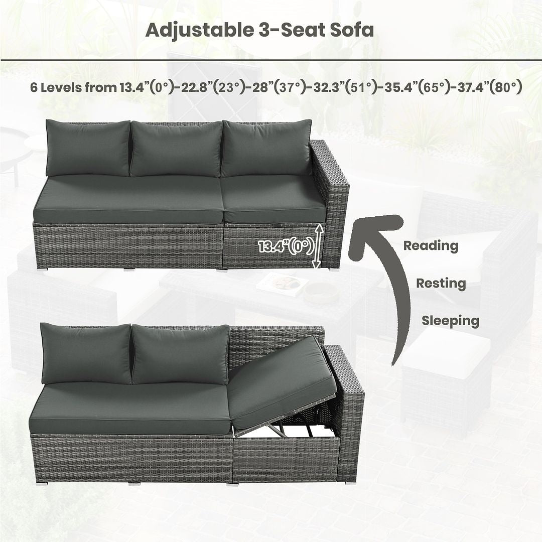 6-Piece PE Rattan Patio Sofa Set with Storage & Adjustable Seats