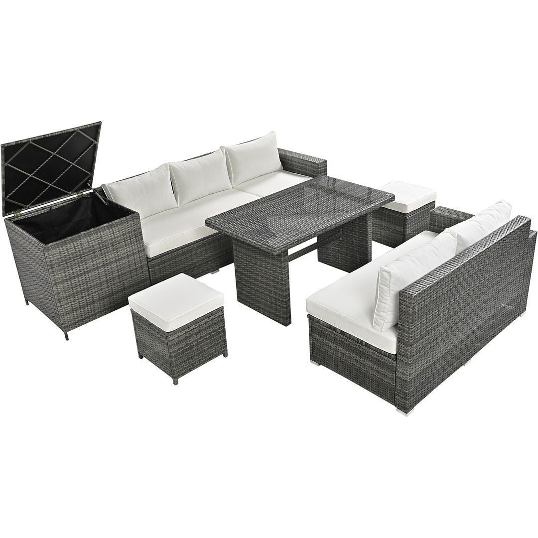 6-Piece PE Rattan Patio Sofa Set with Storage & Adjustable Seats