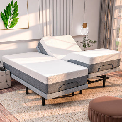 Renanim Adjustable Bed Frame with Medium Gel Memory Foam Mattress, Dual Massage, USB Ports, App, Remote