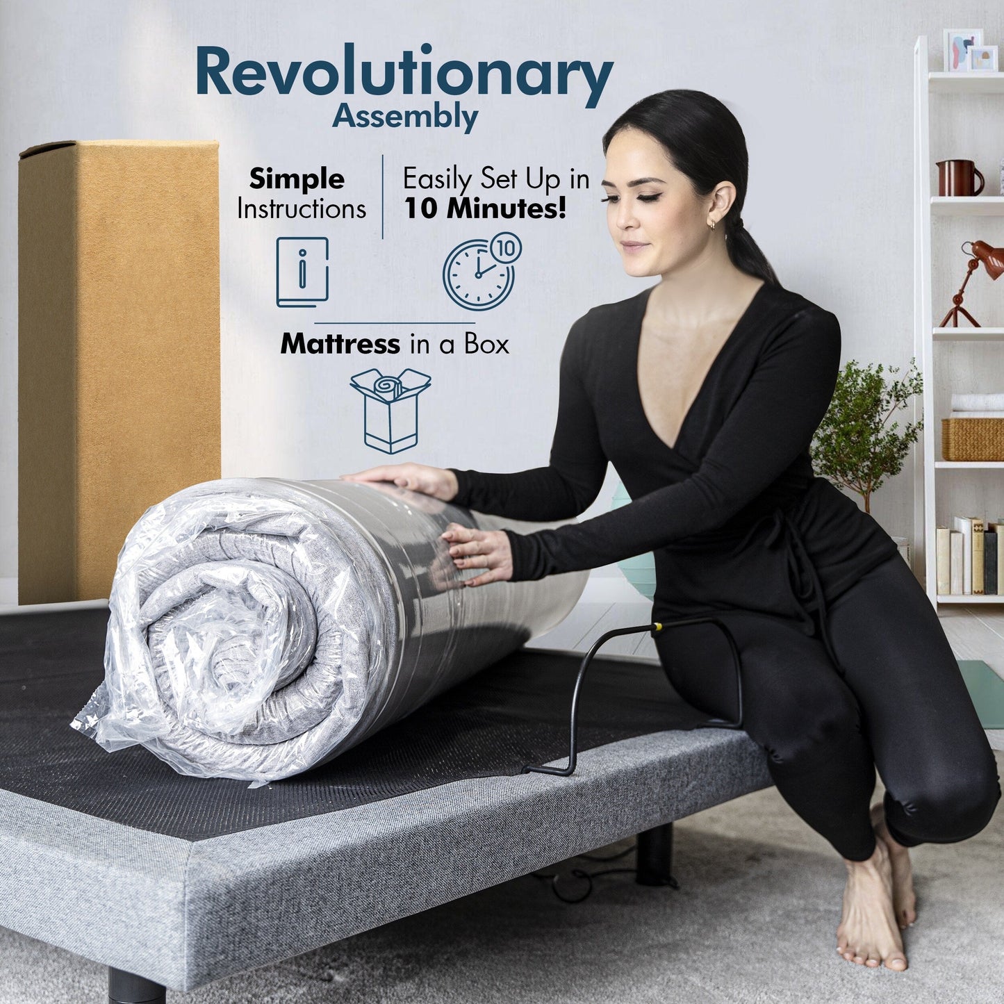 Renanim Adjustable Bed Frame with Medium Gel Memory Foam Mattress, Dual Massage, USB Ports, App, Remote