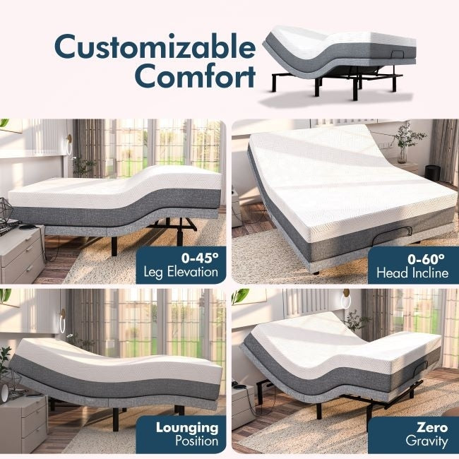 Renanim Adjustable Queen Bed Frame with Hybrid Mattress, Dual Massage, USB Ports, App, Remote