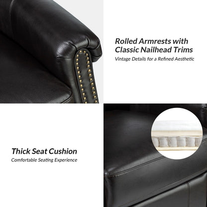 Renato Traditional Genuine Leather Nailhead Power Swivel Recliner Chair with Metal Base Set of 2 by HULALA HOME