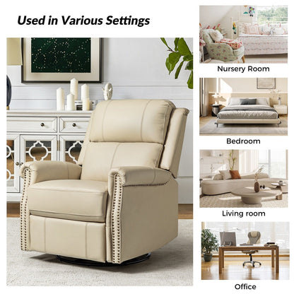 Renato Traditional Genuine Leather Nailhead Power Swivel Recliner Chair with Metal Base Set of 2 by HULALA HOME