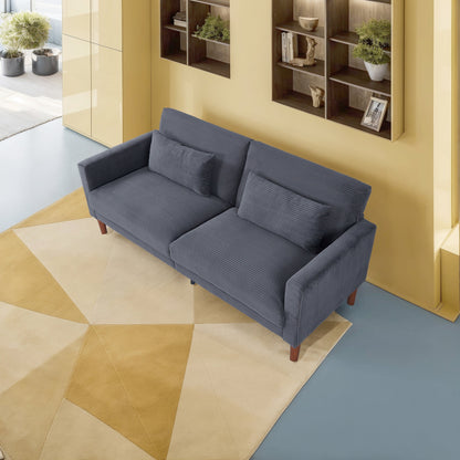 Retro 74 in. Comfy Corduroy Rectangle 2-Seater Loveseat with Solid Wood & 2 Pillows, 4 Color Optional