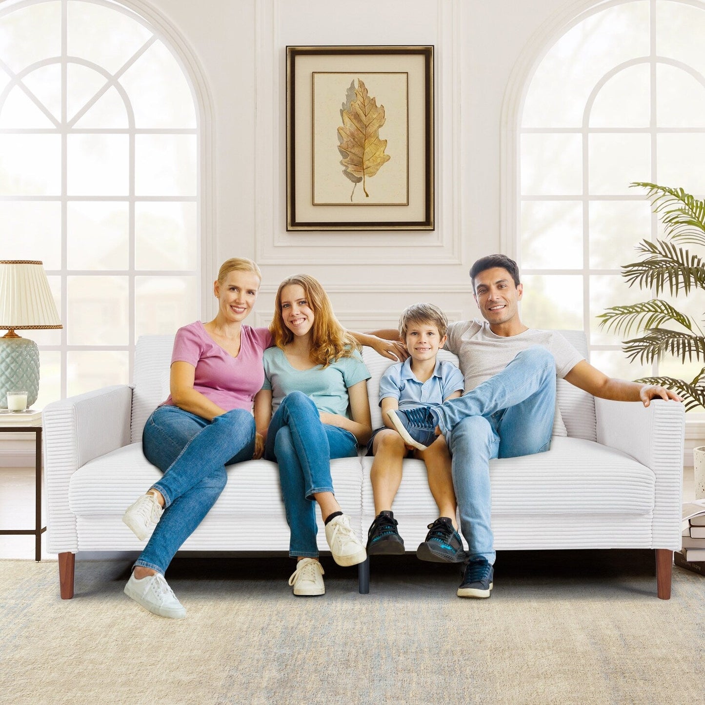 Retro 74 in. Comfy Corduroy Rectangle 2-Seater Loveseat with Solid Wood & 2 Pillows, 4 Color Optional