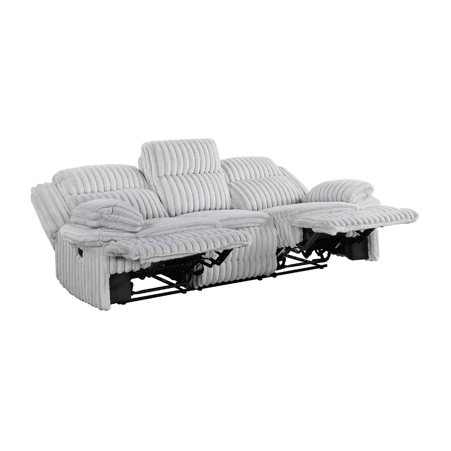 Rexy Manual Double Recliner Sofa, Textured Light Gray Corduroy 95 Inch
