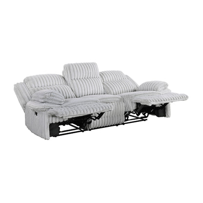 Rexy Manual Double Recliner Sofa, Textured Light Gray Corduroy 95 Inch