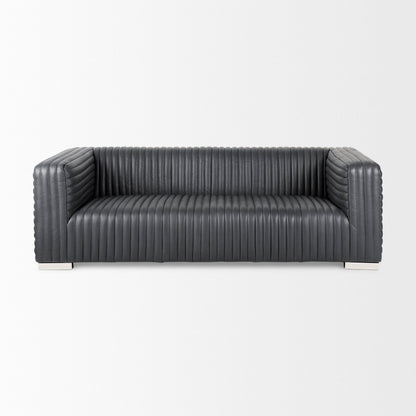 Ricciardo Cognac Genuine Leather Wrapped Sofa - 86.6L x 38.6W x 26.4H