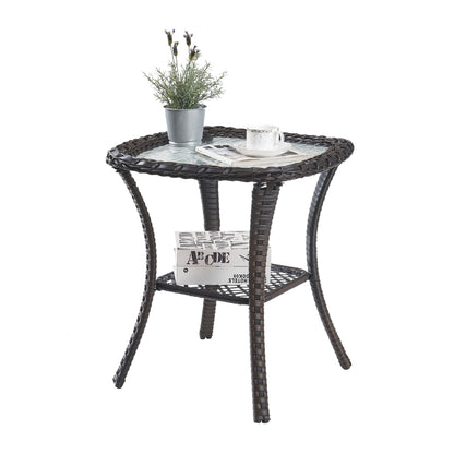 Pocassy Patio Wicker Coffee Table, Outdoor Rattan Side Table - 20X20