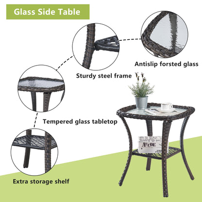Pocassy Patio Wicker Coffee Table, Outdoor Rattan Side Table - 20X20