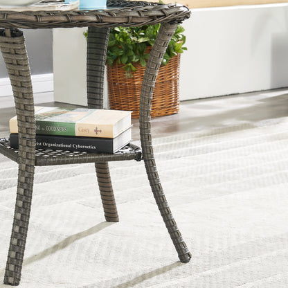 Pocassy Patio Wicker Coffee Table, Outdoor Rattan Side Table - 20X20
