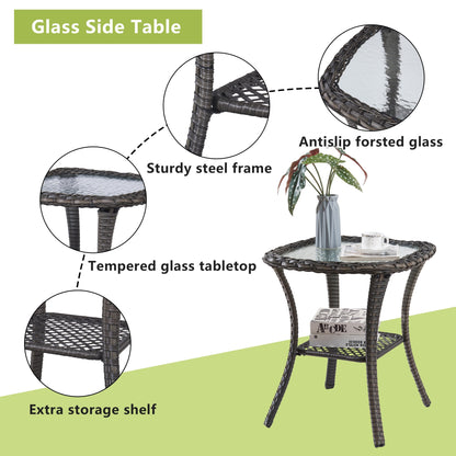 Pocassy Patio Wicker Coffee Table, Outdoor Rattan Side Table - 20X20