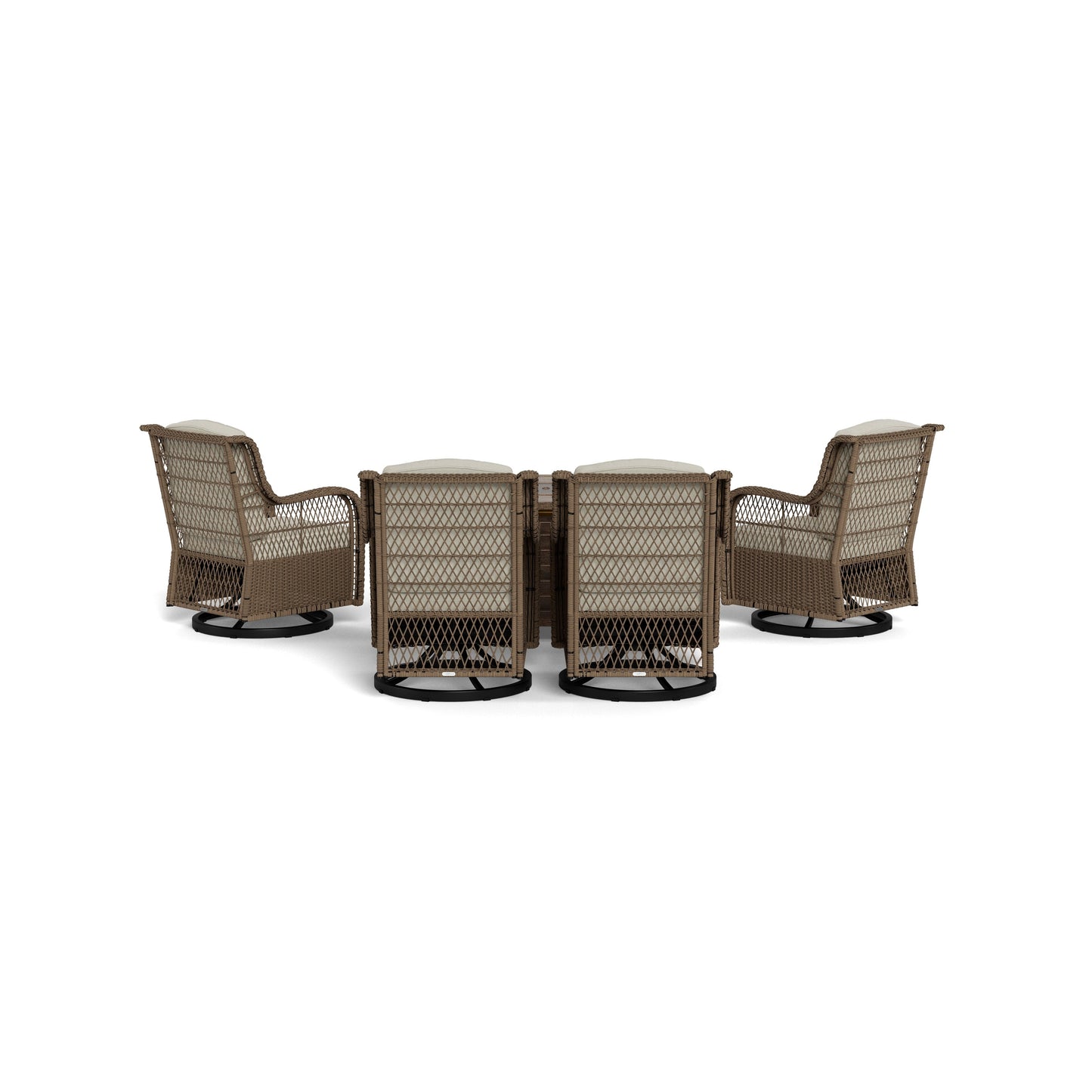 Rio Vista Sandstone Outdoor Wicker Seating Set with Fire Pit Table (5-Piece)