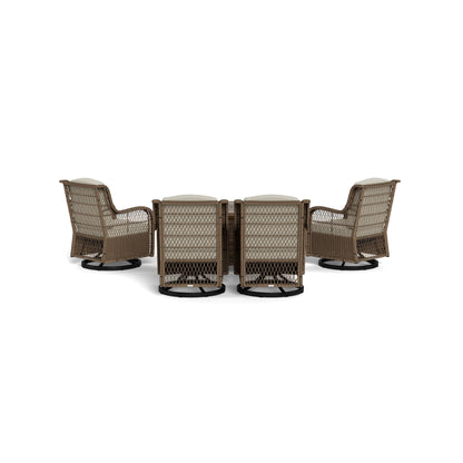 Rio Vista Sandstone Outdoor Wicker Seating Set with Fire Pit Table (5-Piece)