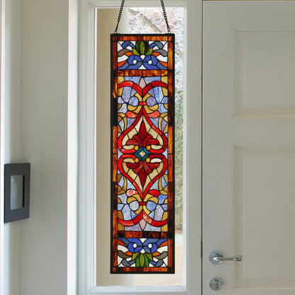 River of Goods Victorian Stained Glass Fleur De Lis Window Panel - 9.5L x 0.25W x 36H
