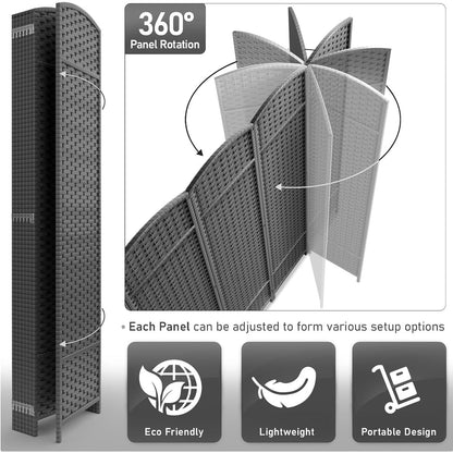 Room Divider Folding Privacy Screen Tall Partition Foldable Wall 8 Panel - 96” L x 19.50” W x 69” H