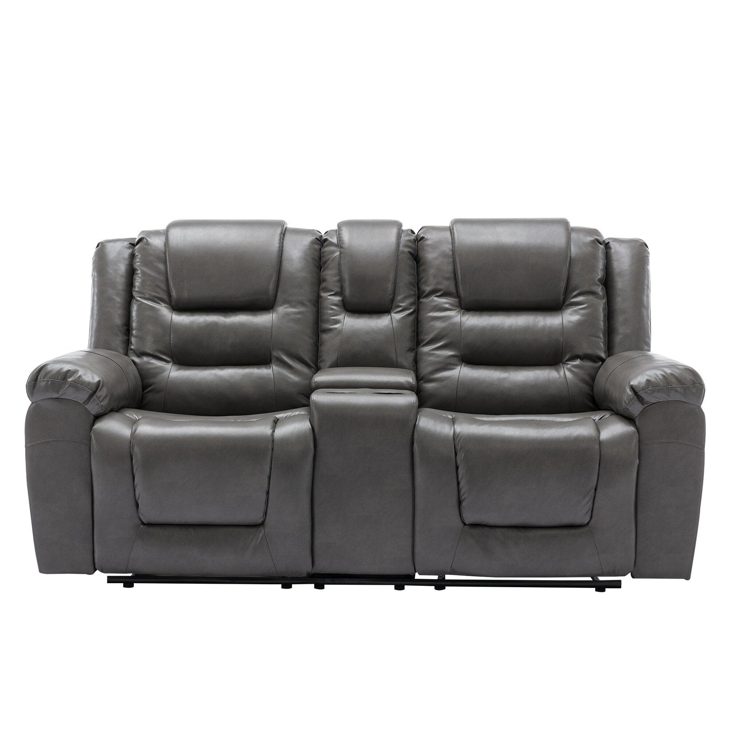Roomfitters 2-Seater Manual Home Theater Recliner Chair with Storage Box and Cup Holders, Grey