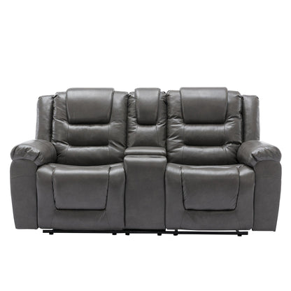 Roomfitters 2-Seater Manual Home Theater Recliner Chair with Storage Box and Cup Holders, Grey