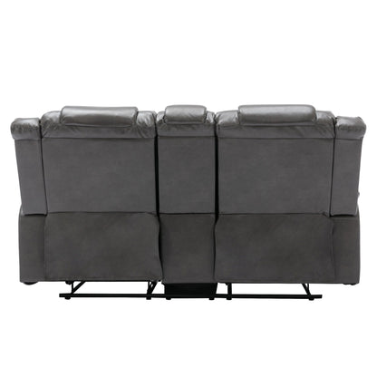 Roomfitters 2-Seater Manual Home Theater Recliner Chair with Storage Box and Cup Holders, Grey