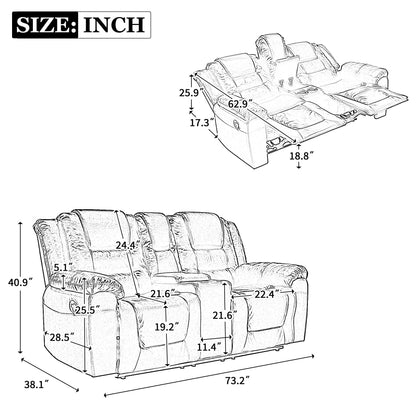 Roomfitters 2-Seater Manual Home Theater Recliner Chair with Storage Box and Cup Holders, Grey