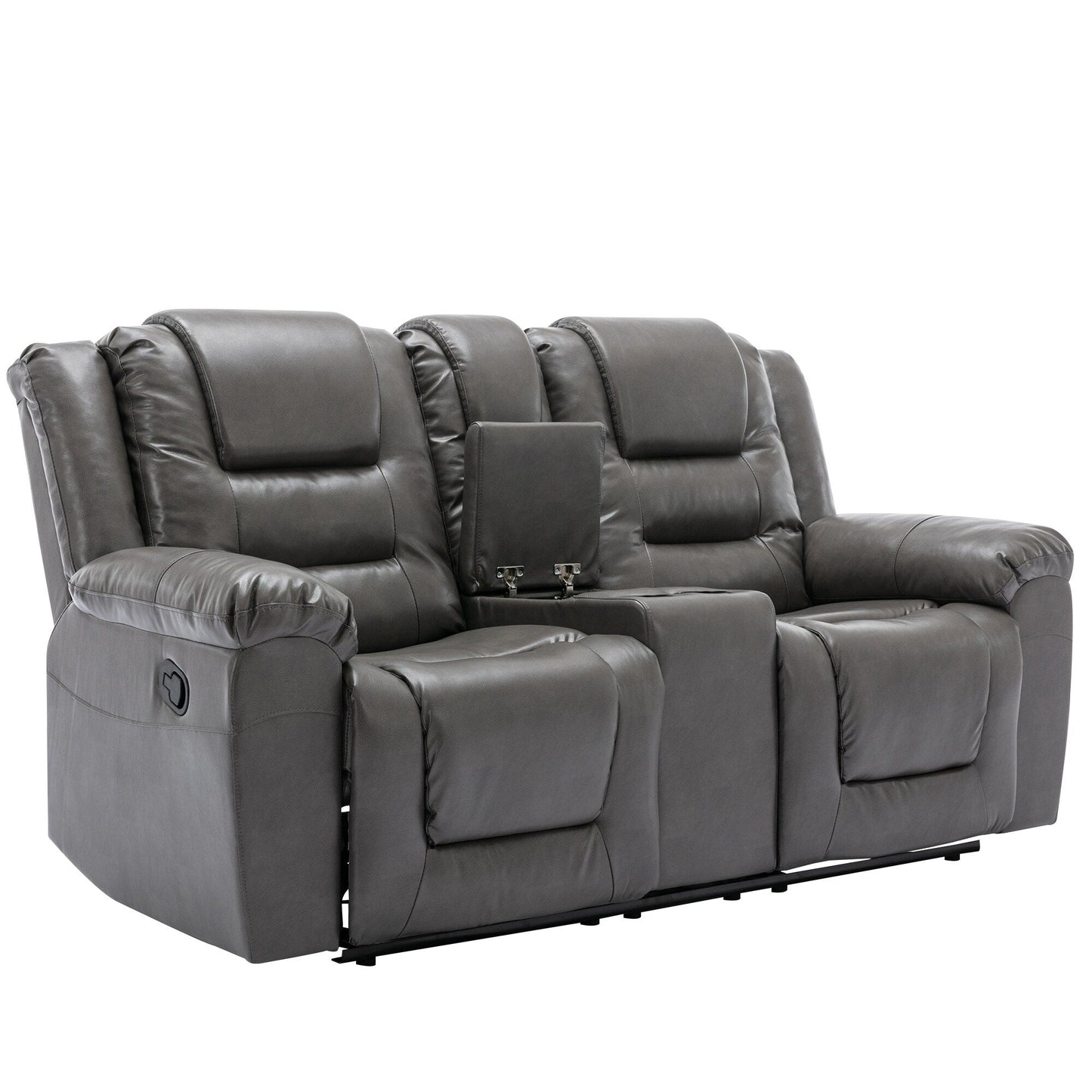 Roomfitters 2-Seater Manual Home Theater Recliner Chair with Storage Box and Cup Holders, Grey