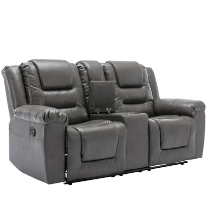 Roomfitters 2-Seater Manual Home Theater Recliner Chair with Storage Box and Cup Holders, Grey