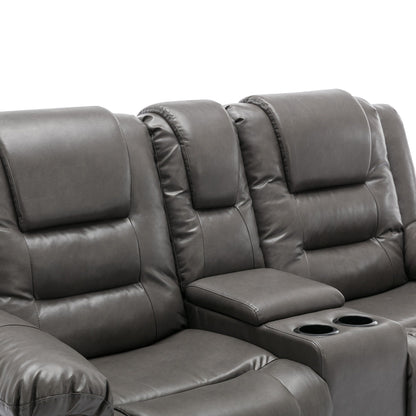 Roomfitters 2-Seater Manual Home Theater Recliner Chair with Storage Box and Cup Holders, Grey