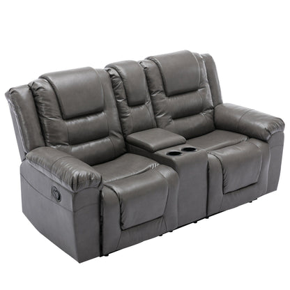 Roomfitters 2-Seater Manual Home Theater Recliner Chair with Storage Box and Cup Holders, Grey