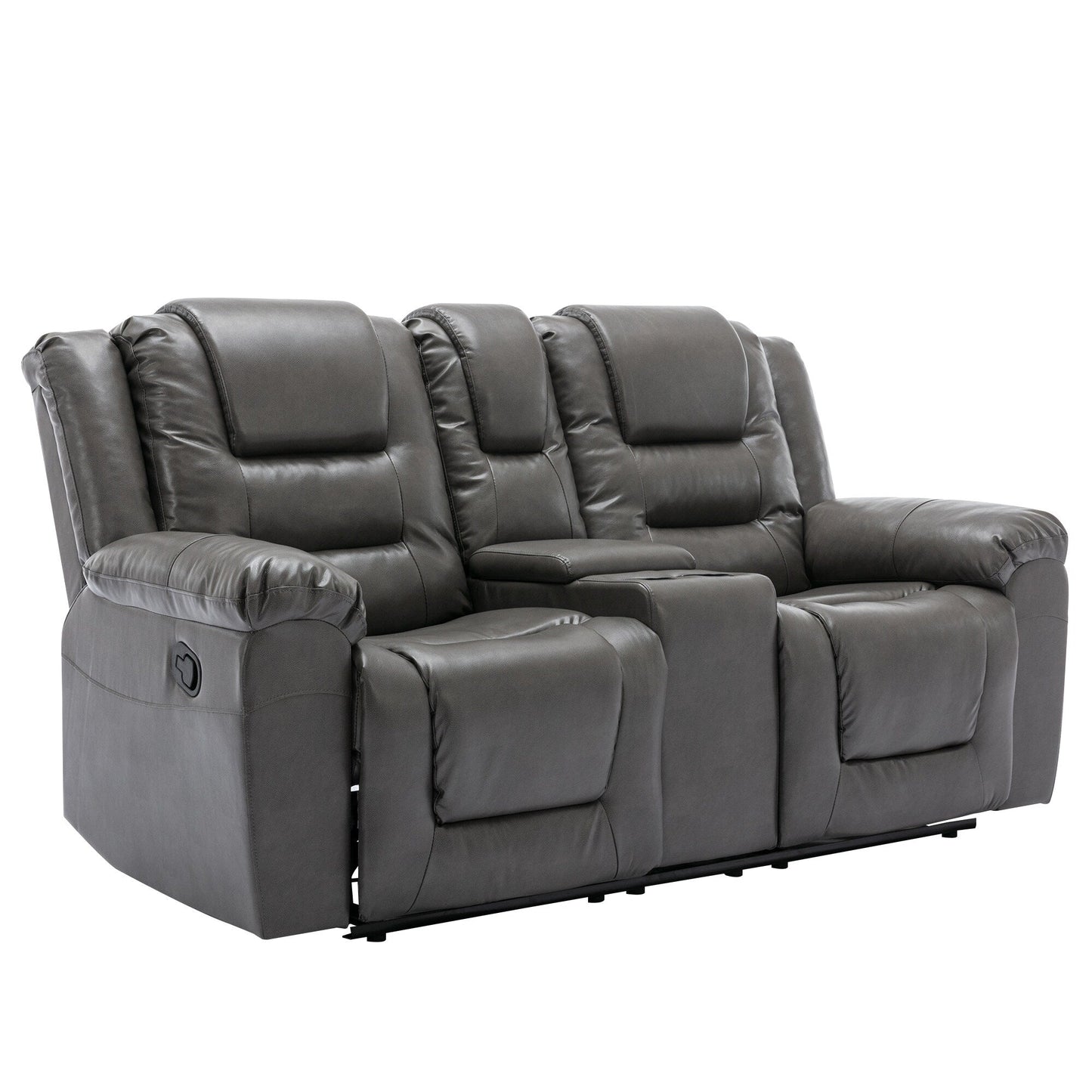 Roomfitters 2-Seater Manual Home Theater Recliner Chair with Storage Box and Cup Holders, Grey