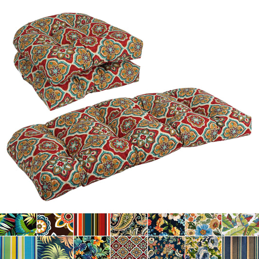 Rounded Back Tufted Indoor/Outdoor Settee Cushion Set (Set of 3) - 19 x 19