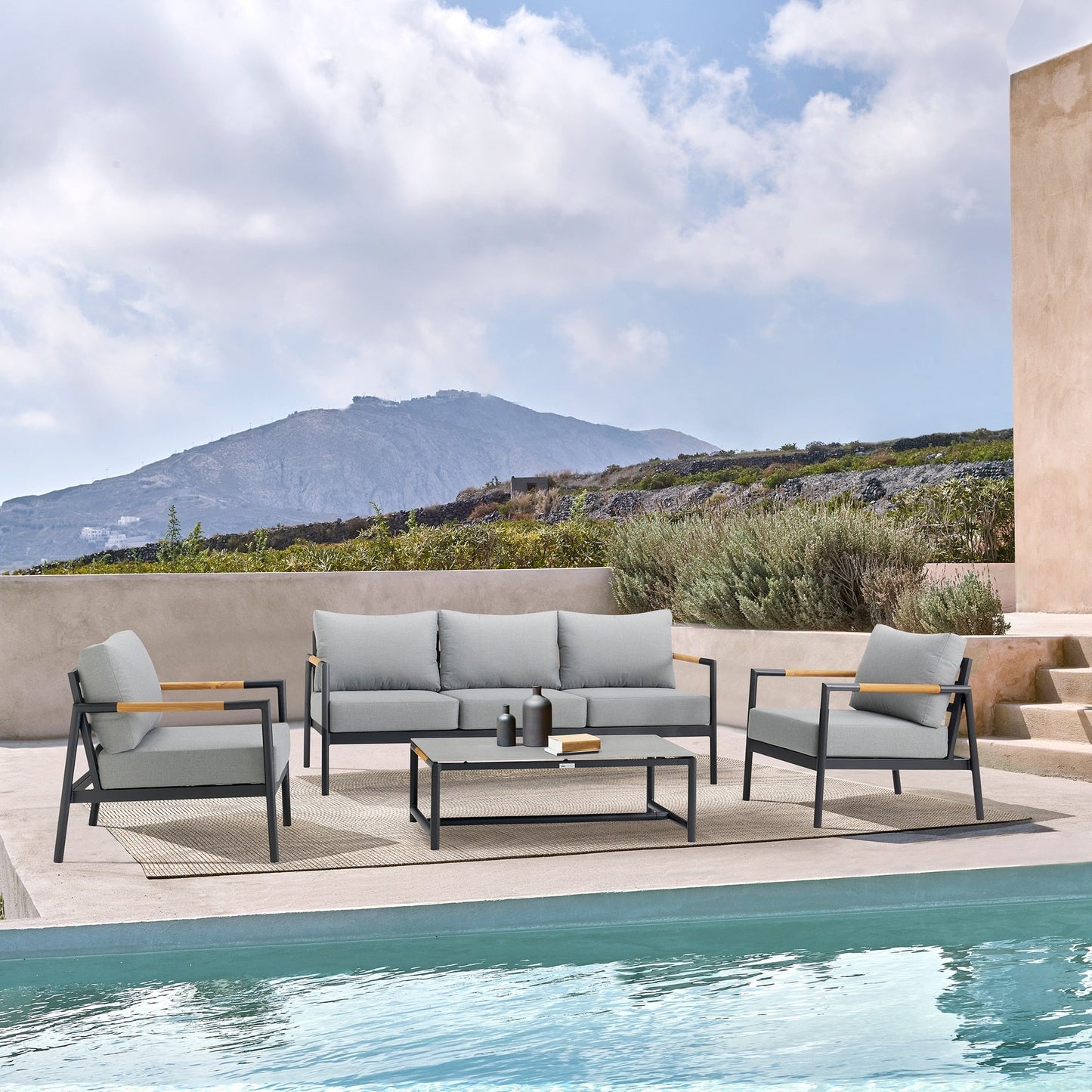 Royal 4-Piece Patio All Weather Deep Seating Outdoor Conversation Set with Gray Cushions
