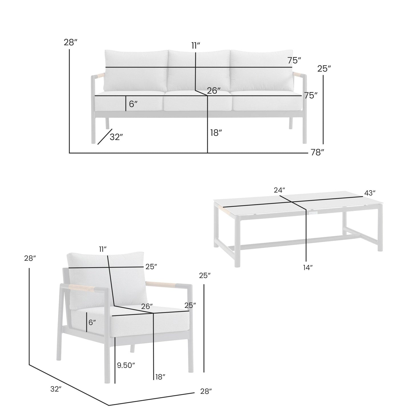 Royal 4-Piece Patio All Weather Deep Seating Outdoor Conversation Set with Gray Cushions