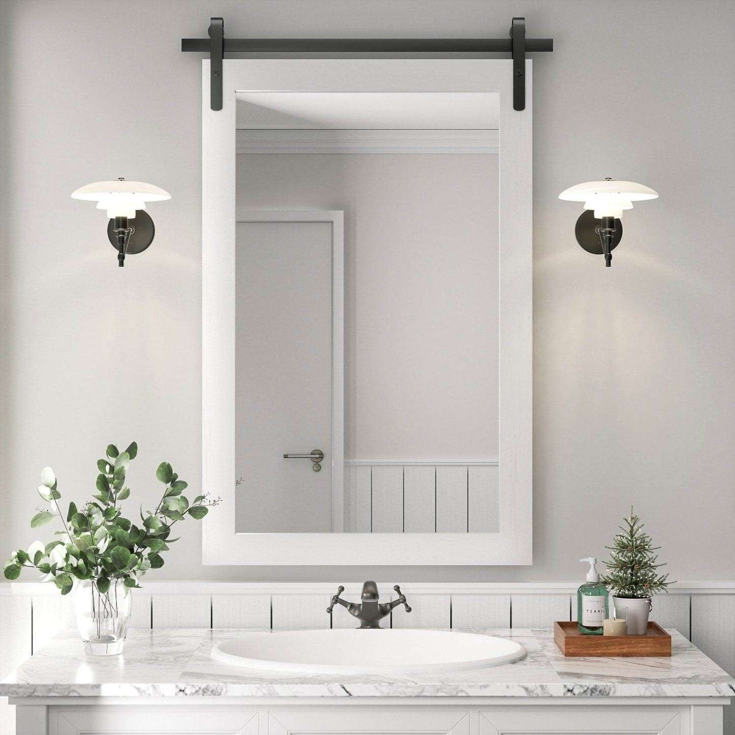 Rural Style Wall Mirrors Farmhouse Bathroom Mirrors Barn Mirror Vanity Mirror with Wood Framed(1 Piece)