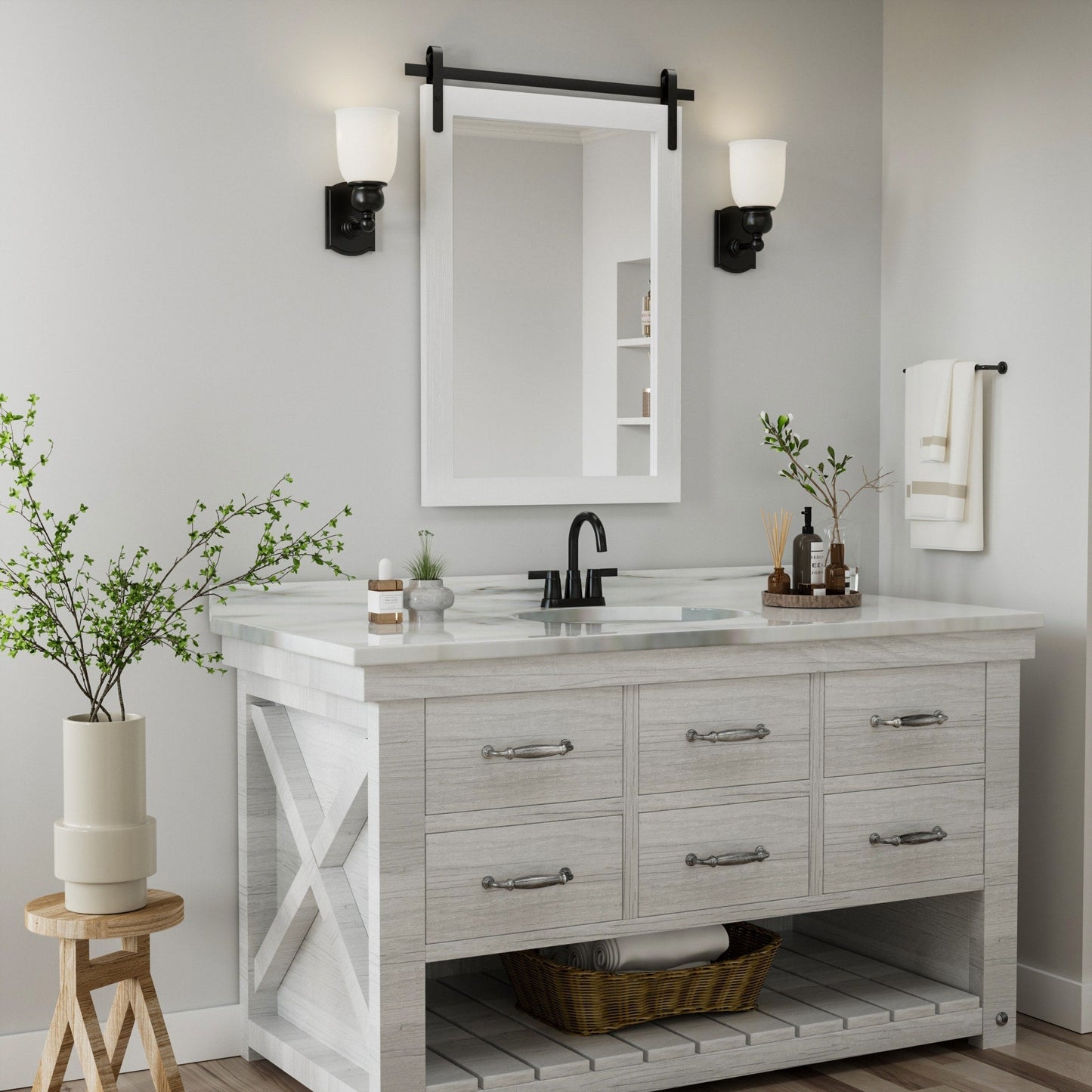 Rural Style Wall Mirrors Farmhouse Bathroom Mirrors Barn Mirror Vanity Mirror with Wood Framed(1 Piece)