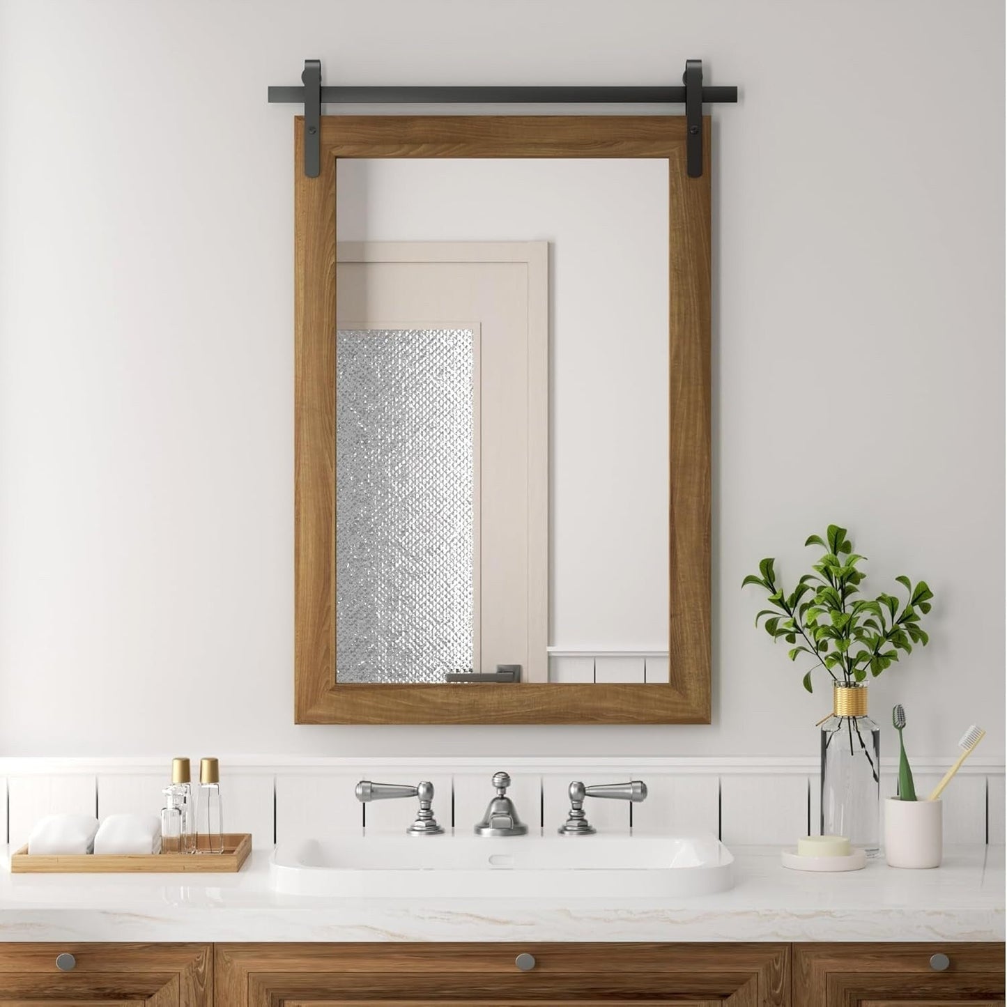 Rural Style Wall Mirrors Farmhouse Bathroom Mirrors Barn Mirror Vanity Mirror with Wood Framed(1 Piece)