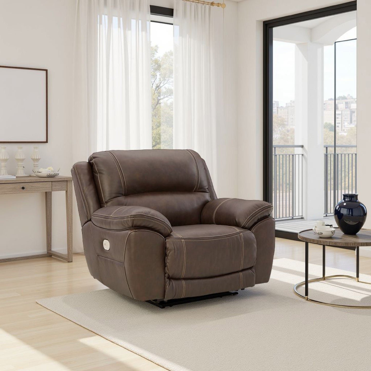 Rylee Recliner Chair, Power Headrest, Plush Chocolate Brown Leather