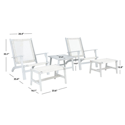 SAFAVIEH Chantelle Outdoor Living Solid Wood Chaise Lounge Chair and Stool Set of 2 (Includes End Table) - 26W x 35D x 33H
