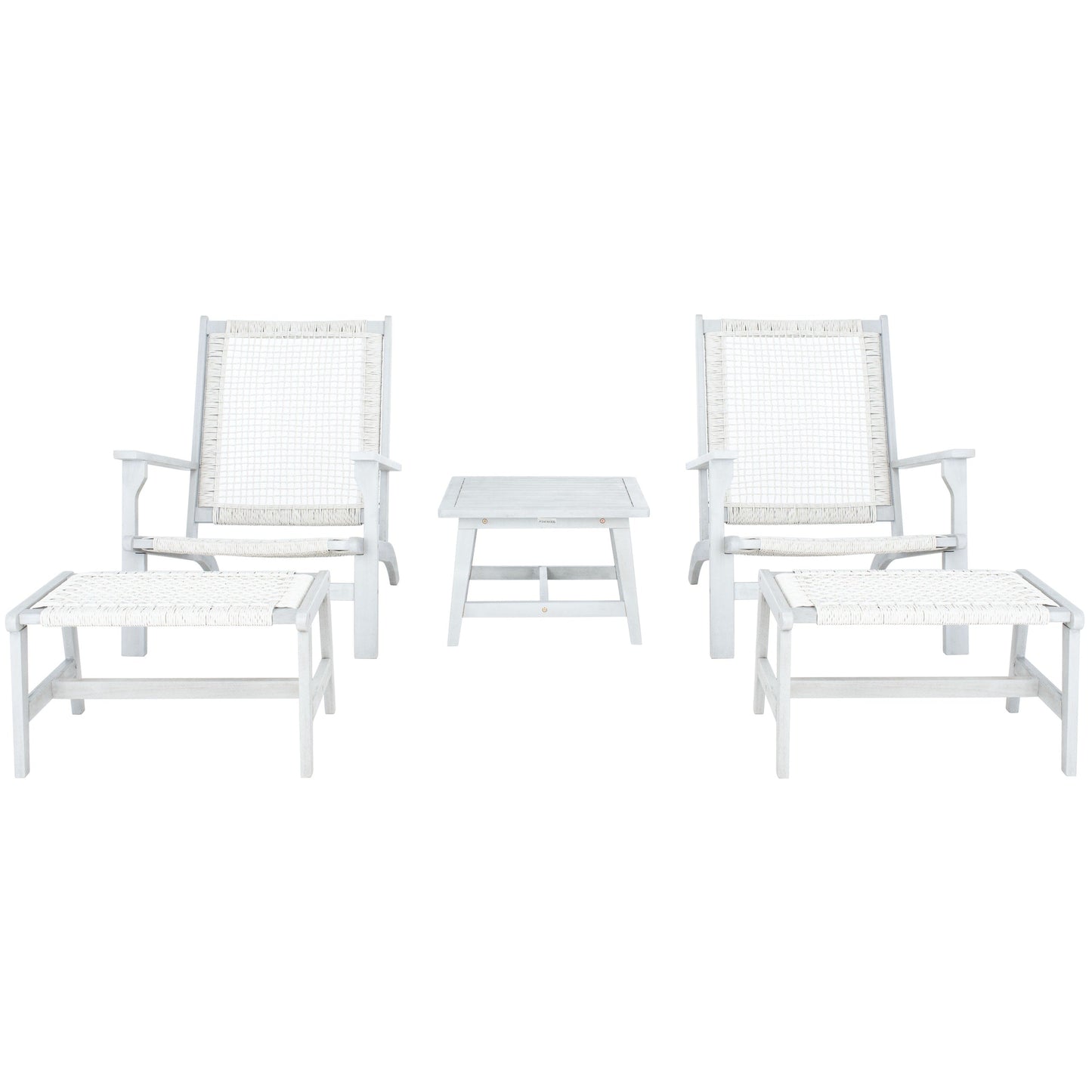SAFAVIEH Chantelle Outdoor Living Solid Wood Chaise Lounge Chair and Stool Set of 2 (Includes End Table) - 26W x 35D x 33H
